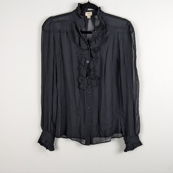 Aritzia Tops - Wilfred aritzia Sheer black blouse button front frill  top XS